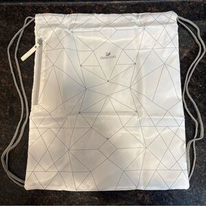Swarovski Crystal White Drawstring Bag #5247188 Swan Logo With Side Zipper